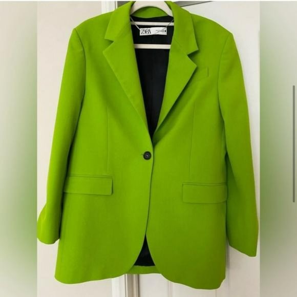 ZARA 2 PIECE LIME GREEN DOUBLE BREASTED BLAZER AND SKORT - Picture 3 of 10